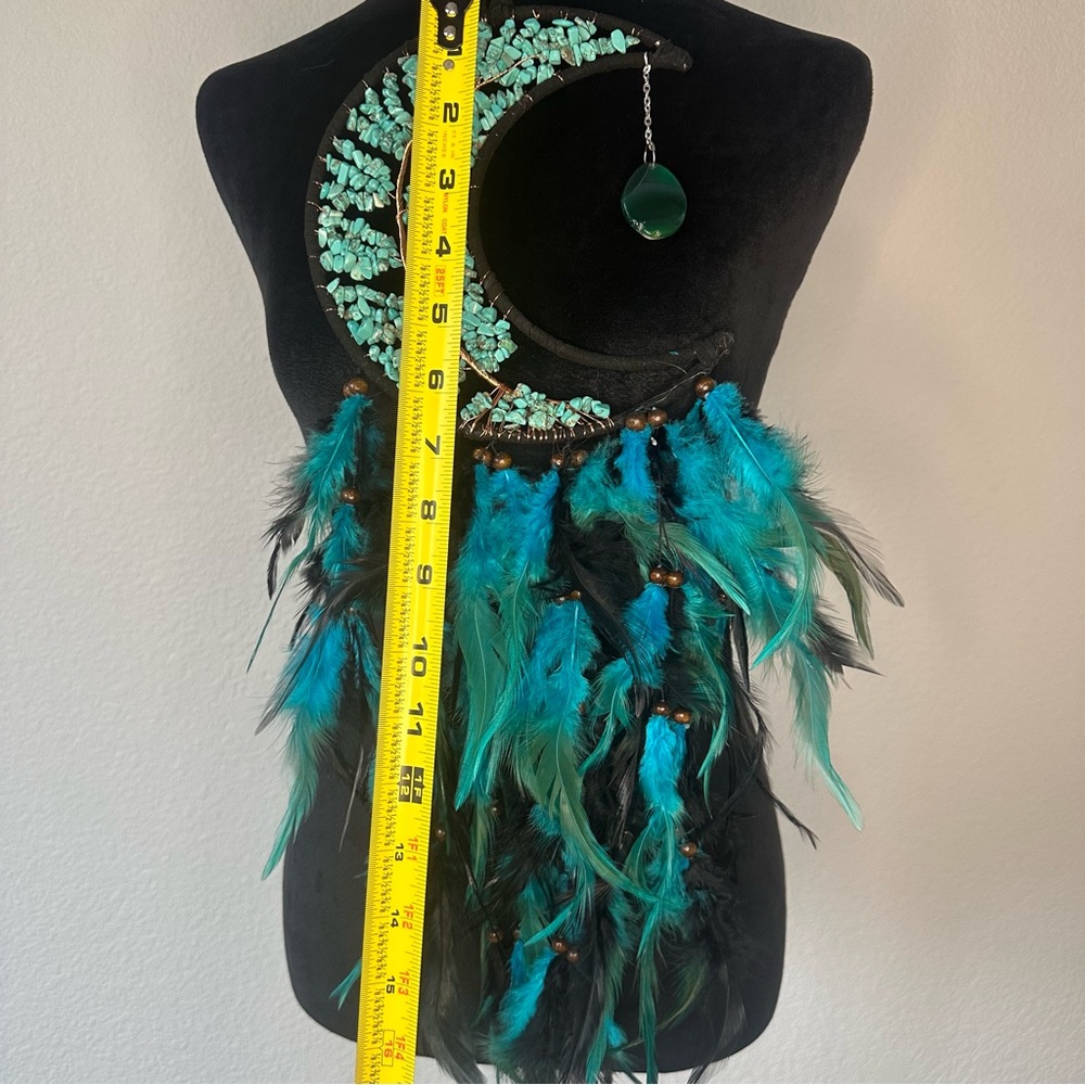 Turquoise and Black Feather Dreamcatcher - Picture 6 of 6